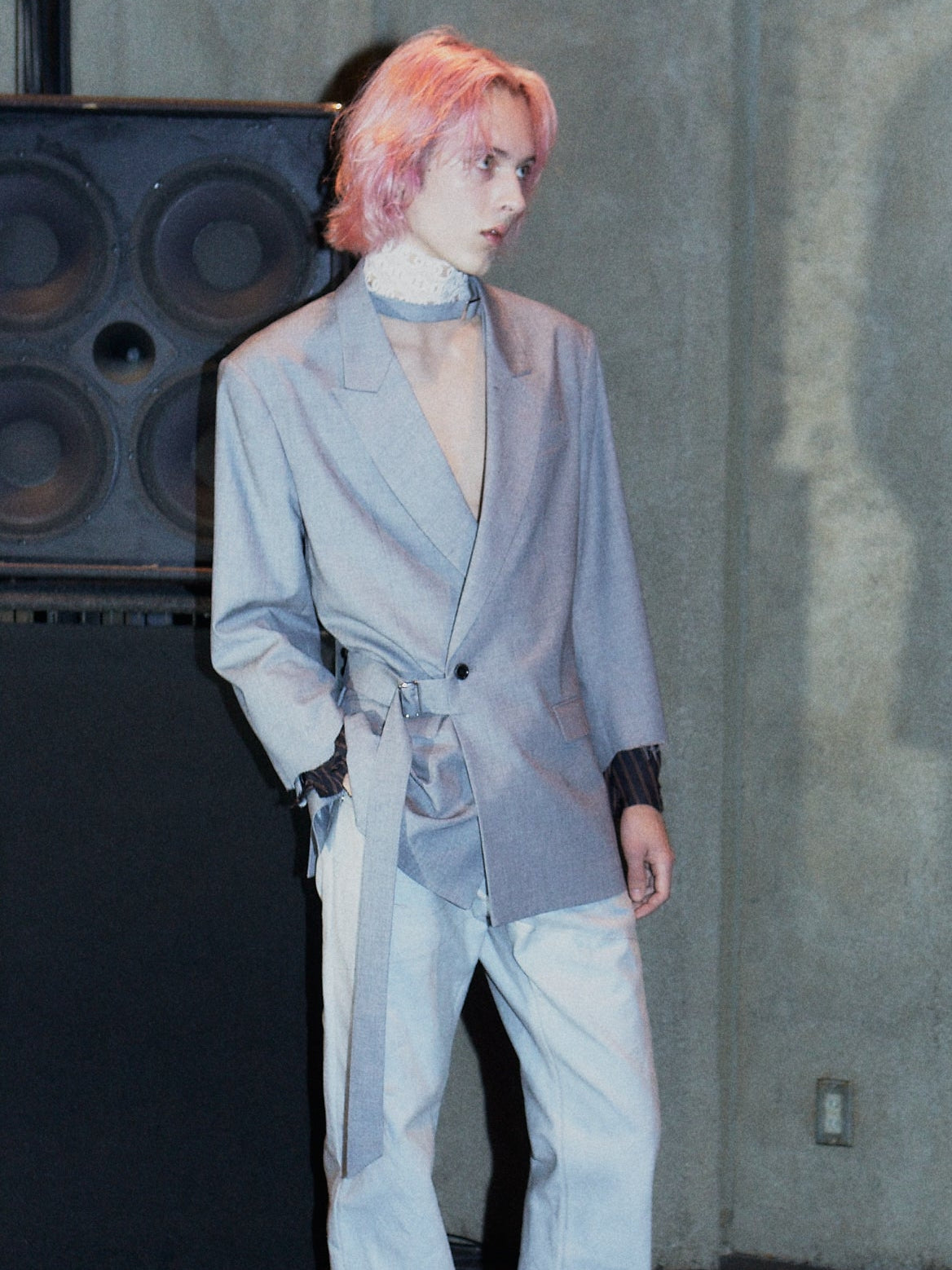 RAW CUT CHOKER JACKET 【GRAY】