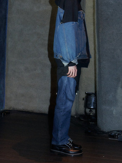 ＜UPCYCLED＞SUSPENDED DENIM SLACKS【BLUE】