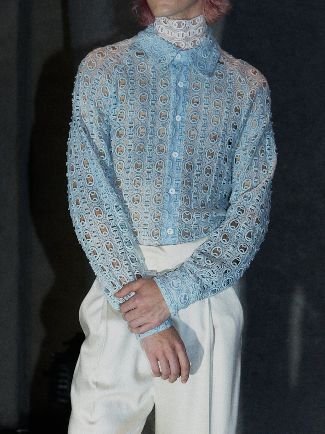 SHEER LACE SHIRT 【DYE BLUE】