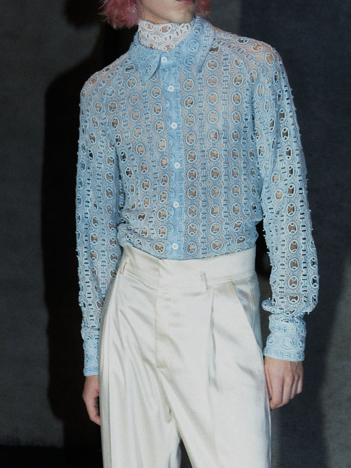 【PRE ORDER 2BUY 10%OFF】SHEER LACE SHIRT 【DYE BLUE】