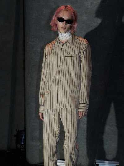 【PRE ORDER 2BUY 10%OFF】PINSTRIPE PAJAMA SHIRT【BEIGE×RED】