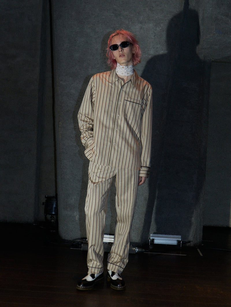 【PRE ORDER 2BUY 10%OFF】PINSTRIPE PAJAMA SHIRT【BEIGE×RED】