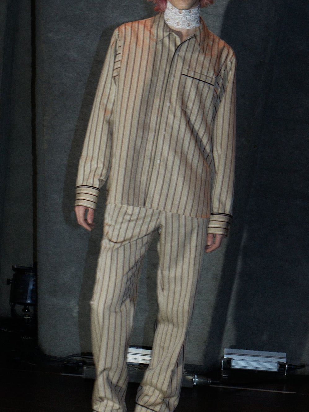 PINSTRIPE PAJAMA SHIRT【BEIGE×RED】