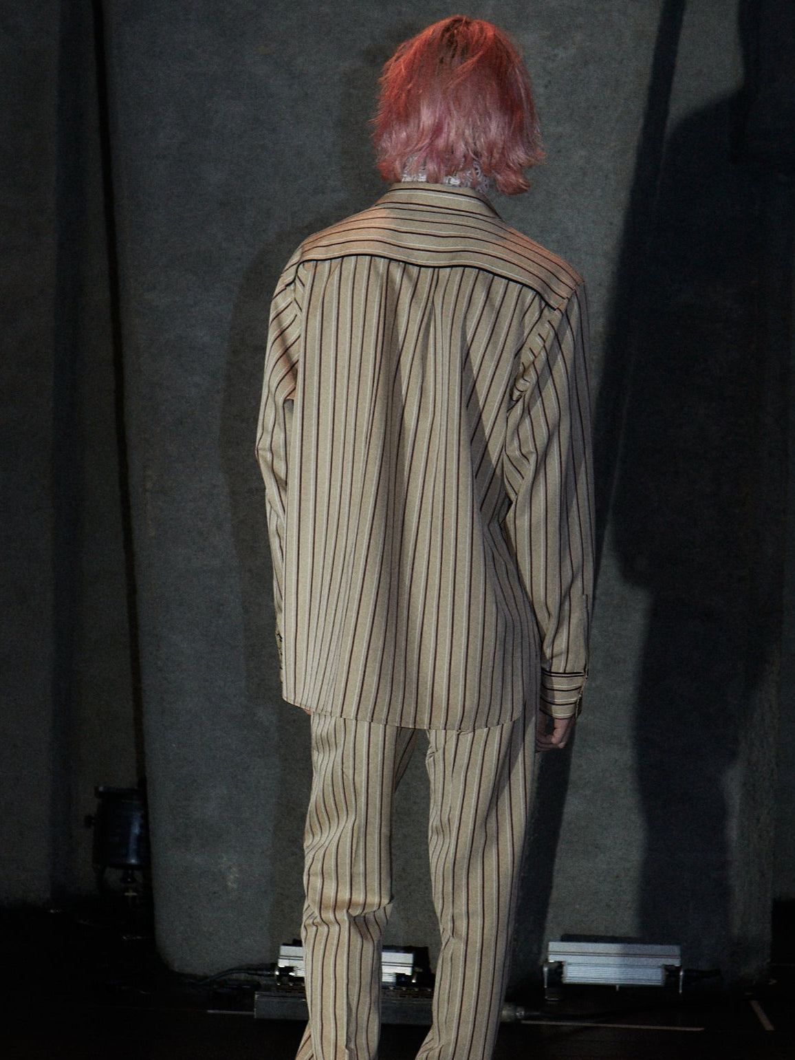 PINSTRIPE PAJAMA SHIRT【BEIGE×RED】