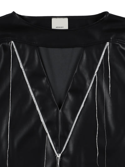 FRAYED CHOKER LEATHER TOP【BLACK】